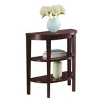 Tavolo console a semicerchio color espresso/mogano con ripiani a 3 livelli, montaggio unico