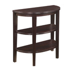 Tavolo console a semicerchio color espresso/mogano con ripiani a 3 livelli, montaggio unico