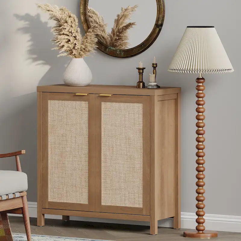 Madia Credenza a 2 ante in Rattan beige / quercia / nero
