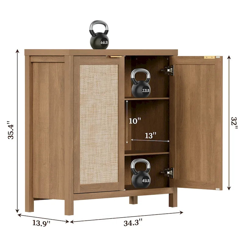 Madia Credenza a 2 ante in Rattan beige / quercia / nero