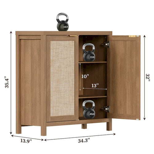 Madia Credenza a 2 ante in Rattan beige / quercia / nero