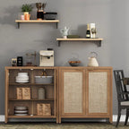 Madia Credenza a 2 ante in Rattan beige / quercia / nero