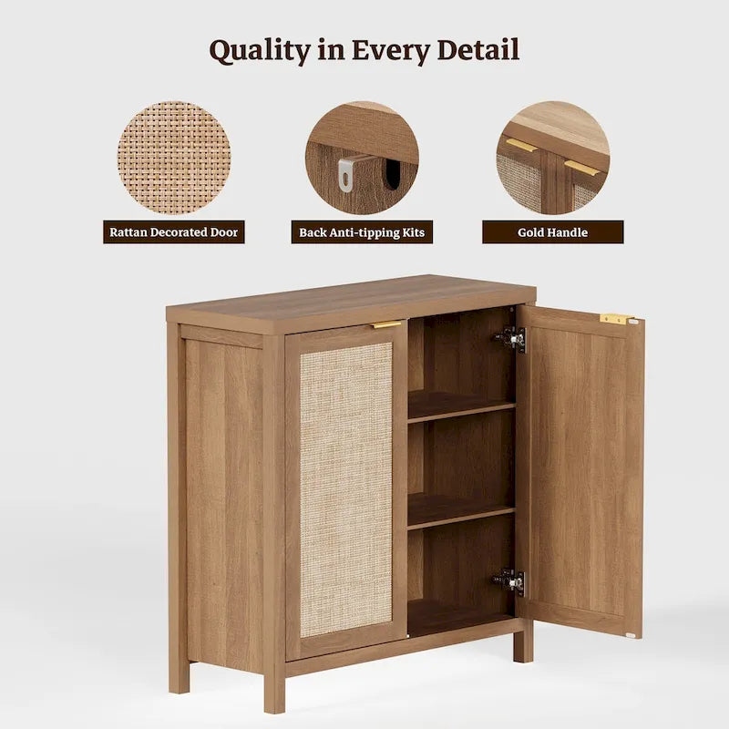 Madia Credenza a 2 ante in Rattan beige / quercia / nero