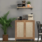 Madia Credenza a 2 ante in Rattan beige / quercia / nero