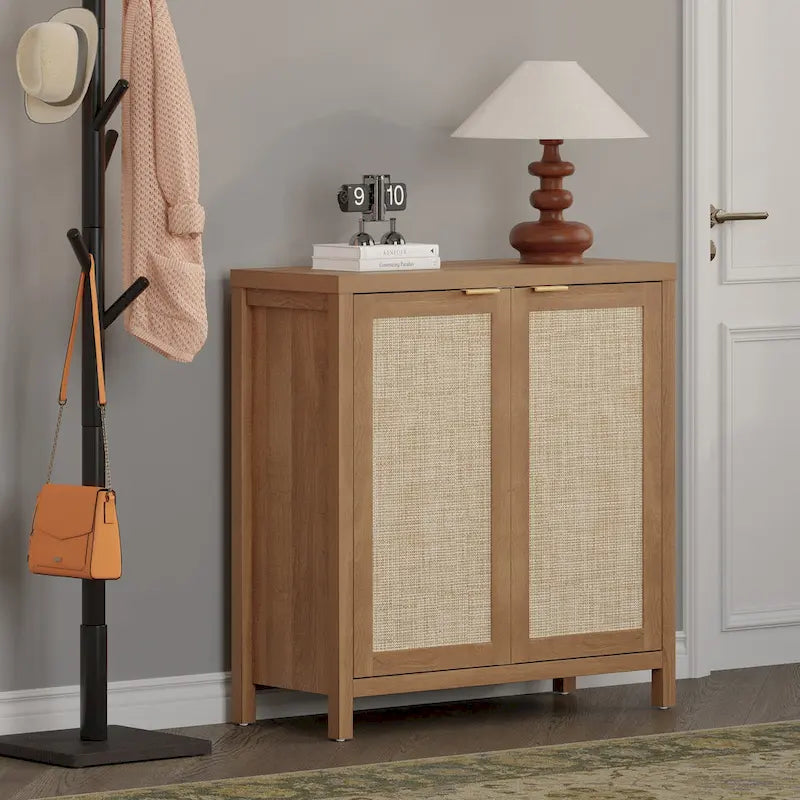 Madia Credenza a 2 ante in Rattan beige / quercia / nero