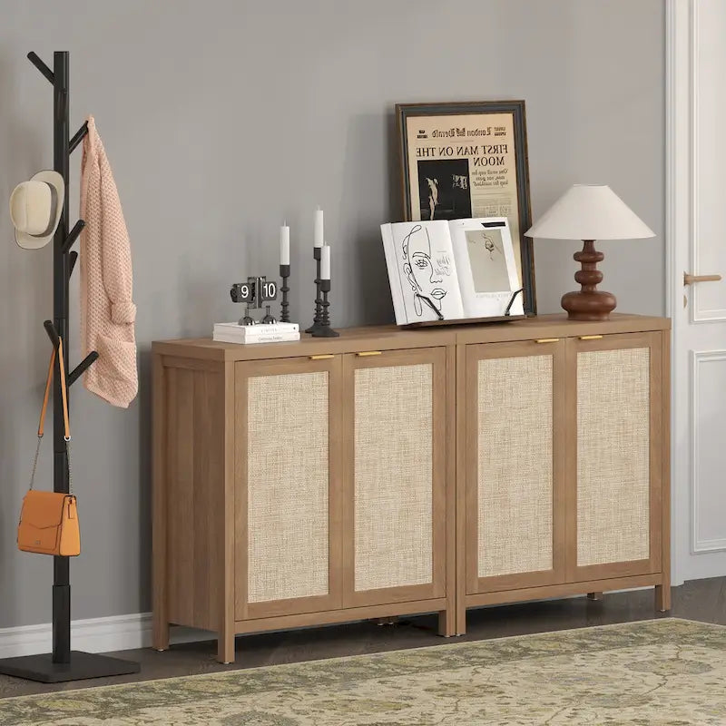 Madia Credenza a 2 ante in Rattan beige / quercia / nero