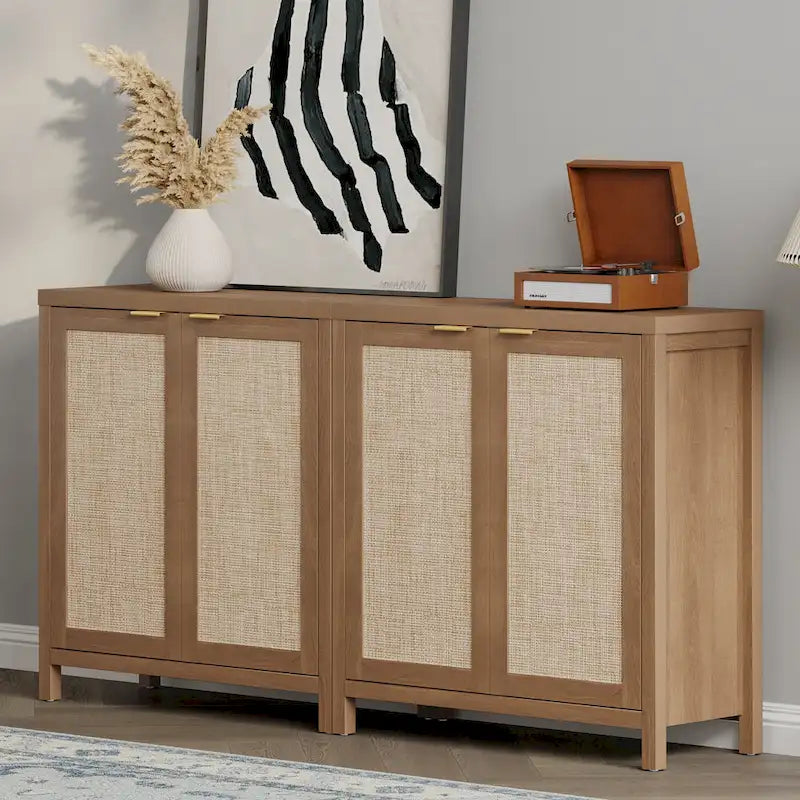 Madia Credenza a 2 ante in Rattan beige / quercia / nero