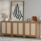 Madia Credenza a 2 ante in Rattan beige / quercia / nero