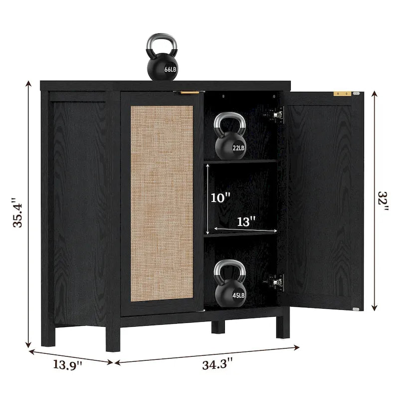 Madia Credenza a 2 ante in Rattan beige / quercia / nero