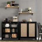 Madia Credenza a 2 ante in Rattan beige / quercia / nero