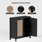 Madia Credenza a 2 ante in Rattan beige / quercia / nero
