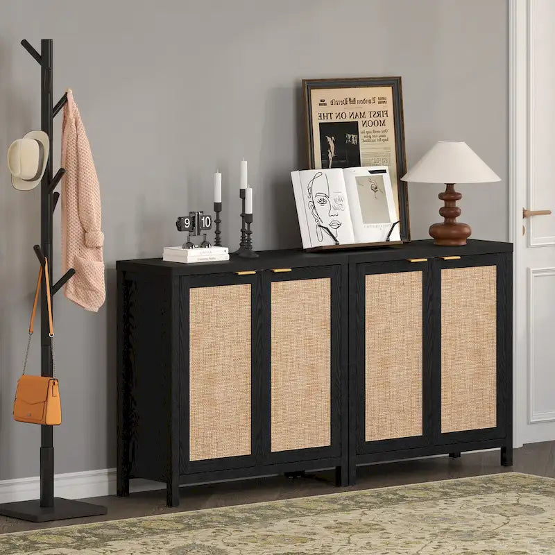 Madia Credenza a 2 ante in Rattan beige / quercia / nero