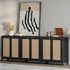 Madia Credenza a 2 ante in Rattan beige / quercia / nero