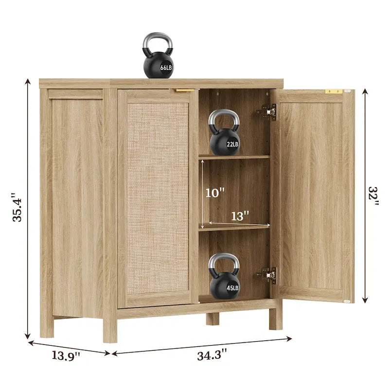 Madia Credenza a 2 ante in Rattan beige / quercia / nero
