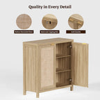 Madia Credenza a 2 ante in Rattan beige / quercia / nero