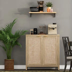 Madia Credenza a 2 ante in Rattan beige / quercia / nero