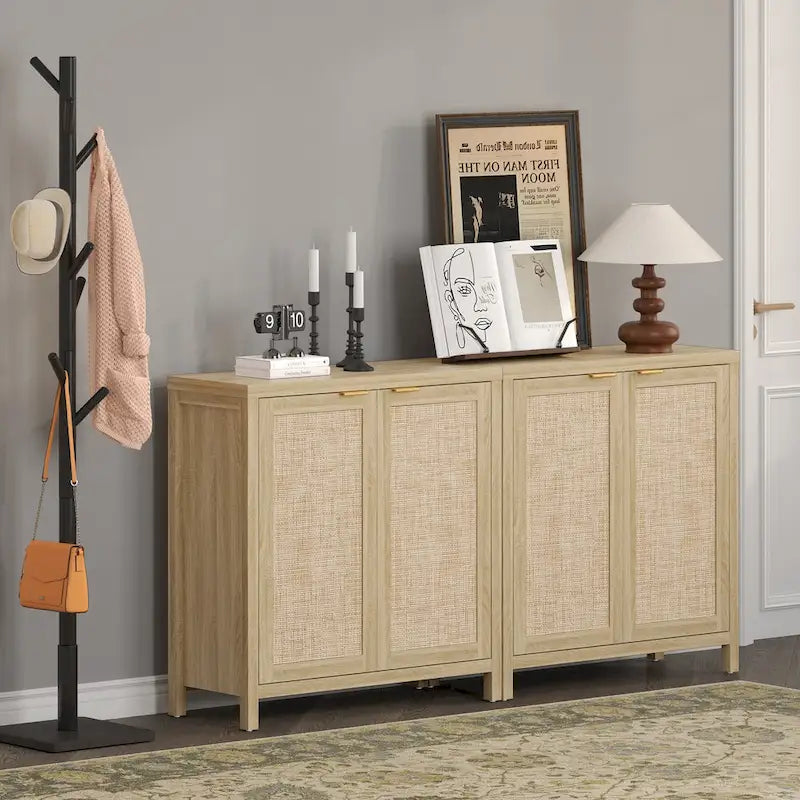 Madia Credenza a 2 ante in Rattan beige / quercia / nero