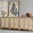 Madia Credenza a 2 ante in Rattan beige / quercia / nero