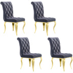 Sedia da pranzo trapuntata in velluto grigio con gambe in metallo dorato, set da 1