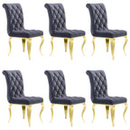 Sedia da pranzo trapuntata in velluto grigio con gambe in metallo dorato, set da 1