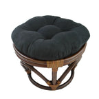 Poggiapiedi rotondo in rattan multicolore con cuscino trapuntato in microfibra, singolo