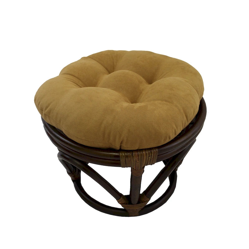 Poggiapiedi rotondo in rattan multicolore con cuscino trapuntato in microfibra, singolo