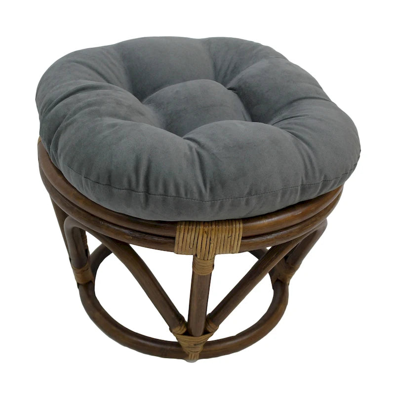 Poggiapiedi rotondo in rattan multicolore con cuscino trapuntato in microfibra, singolo