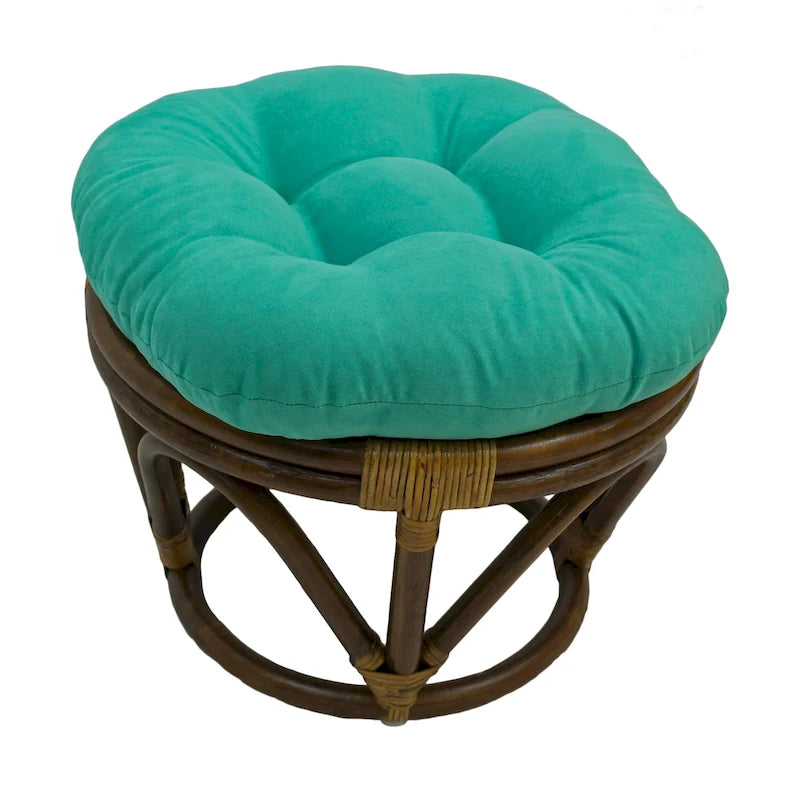 Poggiapiedi rotondo in rattan multicolore con cuscino trapuntato in microfibra, singolo