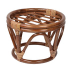 Poggiapiedi rotondo in rattan multicolore con cuscino trapuntato in microfibra, singolo