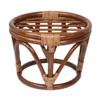 Poggiapiedi rotondo in rattan multicolore con cuscino trapuntato in microfibra, singolo