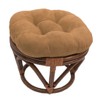 Poggiapiedi rotondo in rattan multicolore con cuscino trapuntato in microfibra, singolo