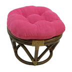 Poggiapiedi rotondo in rattan multicolore con cuscino trapuntato in microfibra, singolo