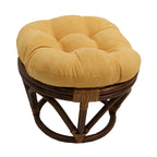 Poggiapiedi rotondo in rattan multicolore con cuscino trapuntato in microfibra, singolo