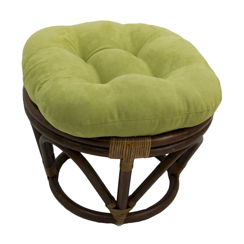 Poggiapiedi rotondo in rattan multicolore con cuscino trapuntato in microfibra, singolo