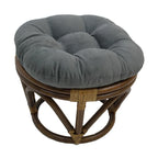 Poggiapiedi rotondo in rattan multicolore con cuscino trapuntato in microfibra, singolo