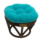 Poggiapiedi rotondo in rattan multicolore con cuscino trapuntato in microfibra, singolo