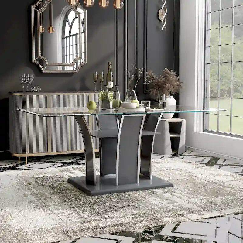 Tavolo da pranzo moderno in vetro grigio / nero / bianco, 4-6 posti