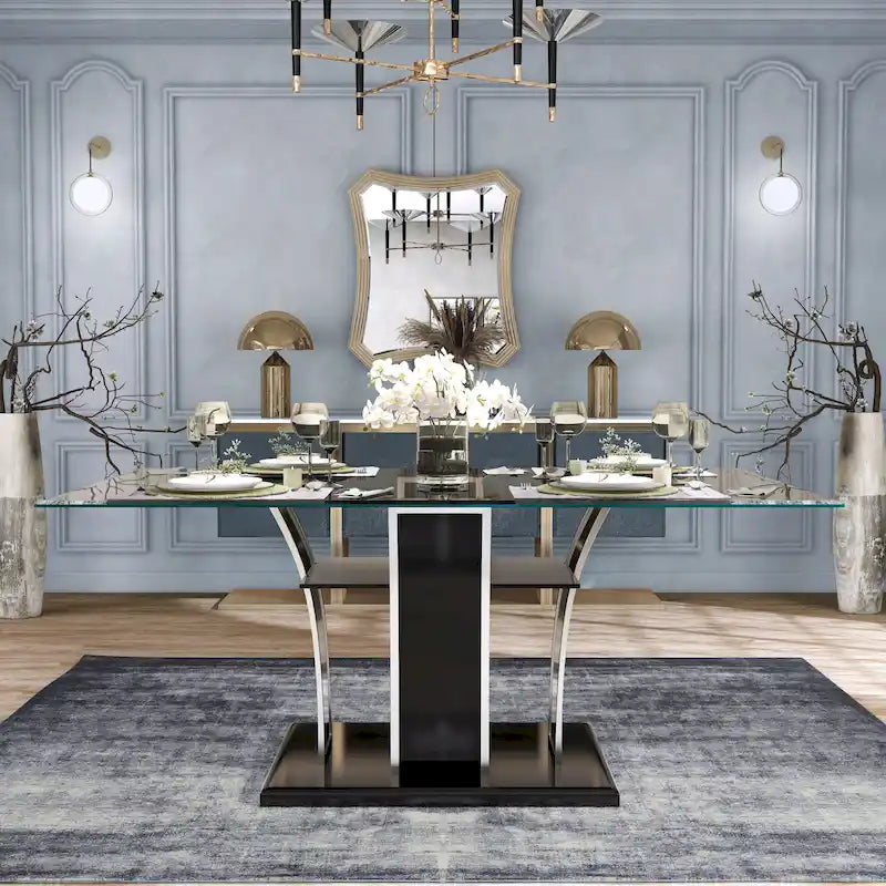 Tavolo da pranzo moderno in vetro grigio / nero / bianco, 4-6 posti