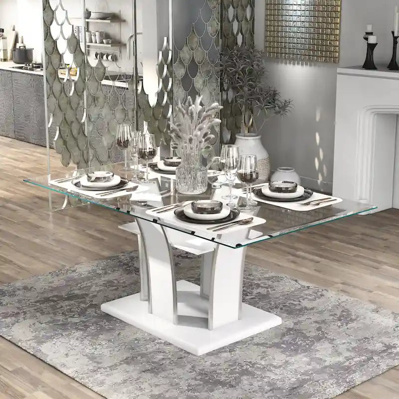 Tavolo da pranzo moderno in vetro grigio / nero / bianco, 4-6 posti