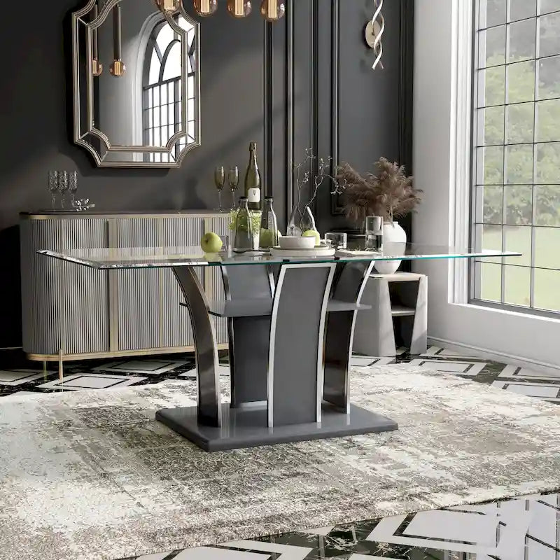 Tavolo da pranzo moderno in vetro grigio / nero / bianco, 4-6 posti