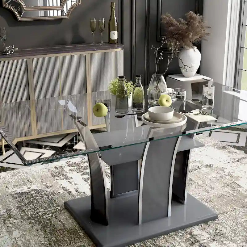 Tavolo da pranzo moderno in vetro grigio / nero / bianco, 4-6 posti