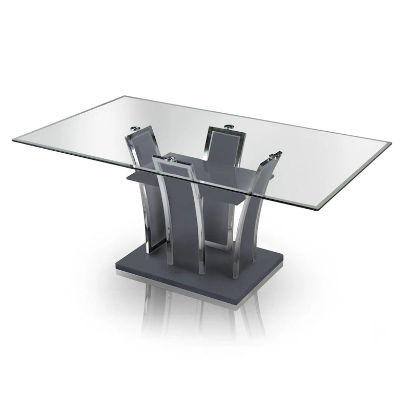 Tavolo da pranzo moderno in vetro grigio / nero / bianco, 4-6 posti