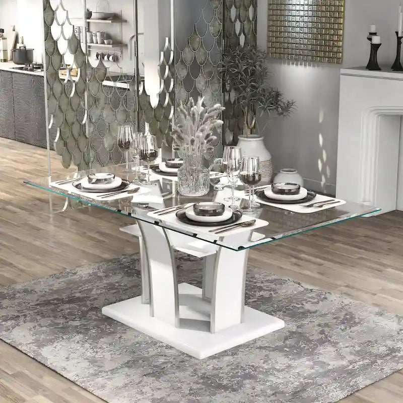 Tavolo da pranzo moderno in vetro grigio / nero / bianco, 4-6 posti