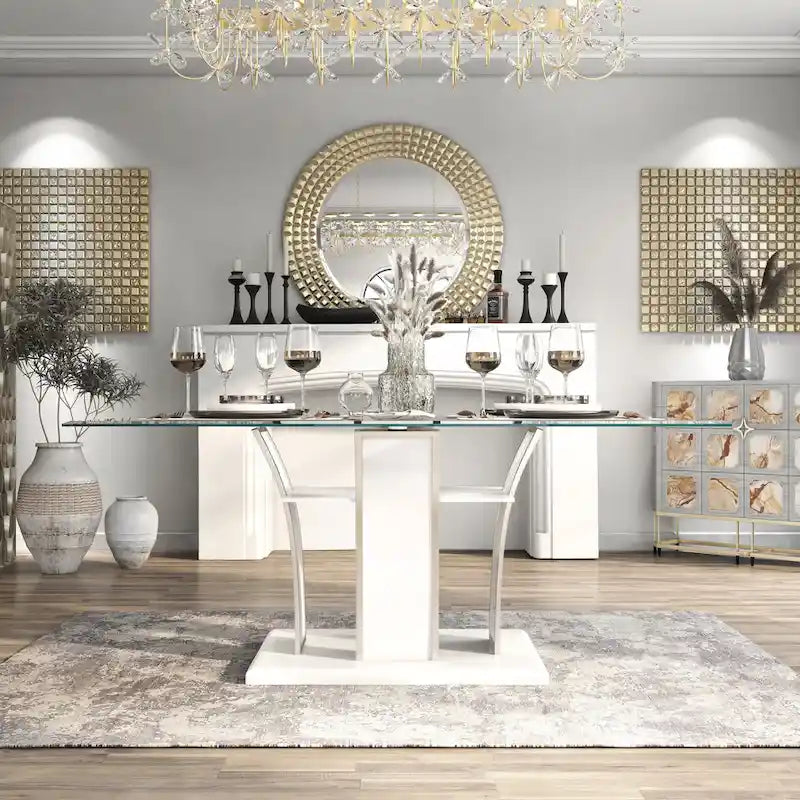 Tavolo da pranzo moderno in vetro grigio / nero / bianco, 4-6 posti