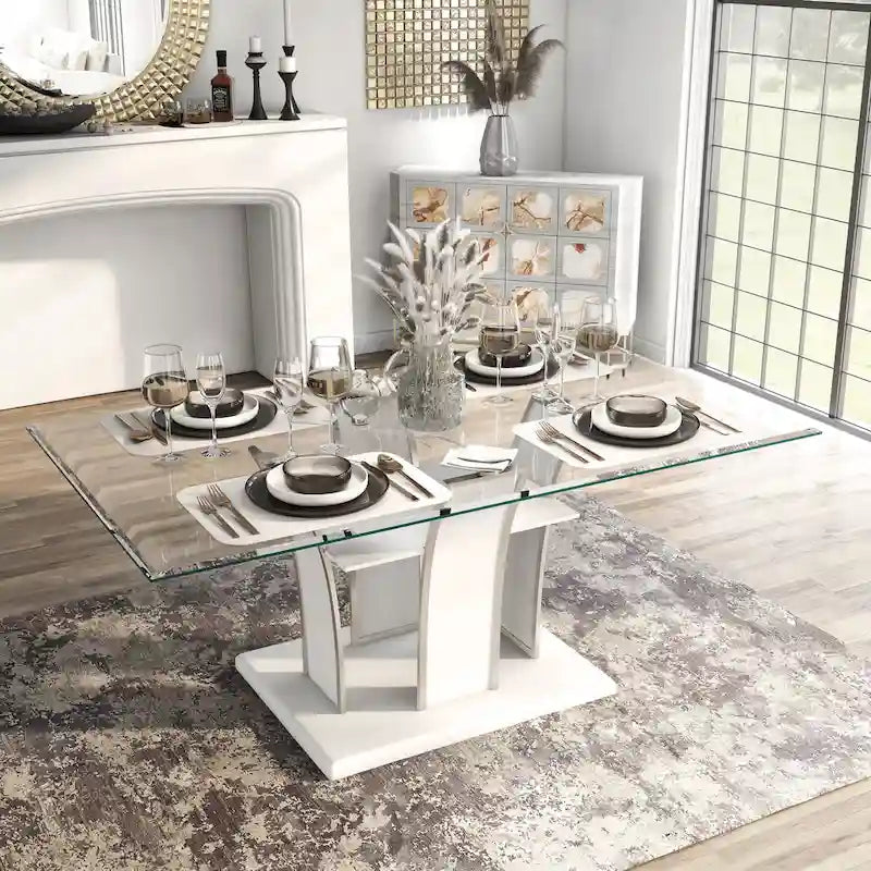 Tavolo da pranzo moderno in vetro grigio / nero / bianco, 4-6 posti