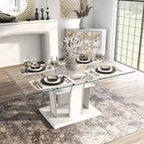 Tavolo da pranzo moderno in vetro grigio / nero / bianco, 4-6 posti