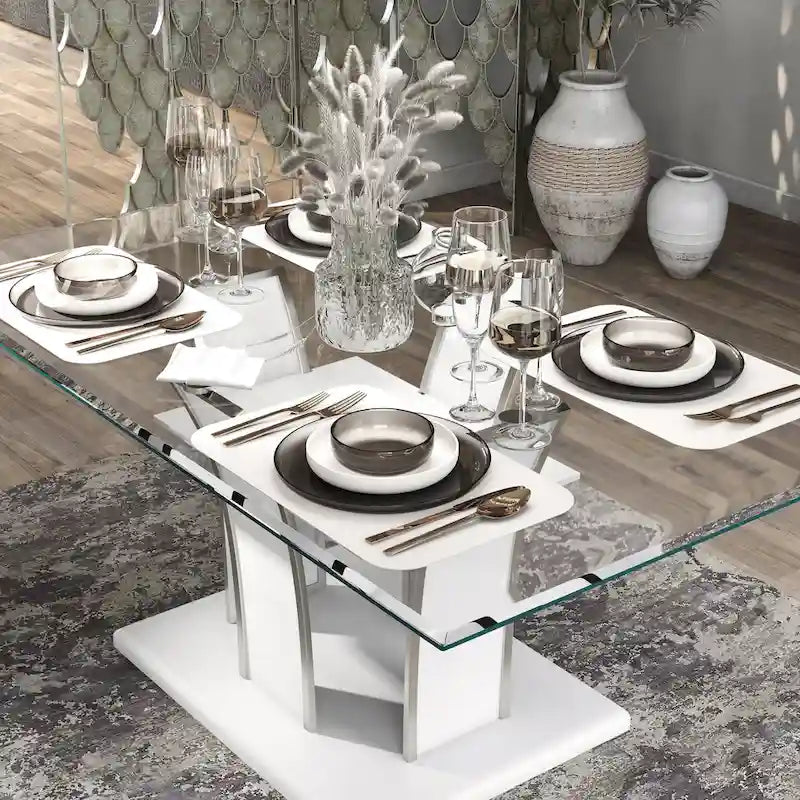Tavolo da pranzo moderno in vetro grigio / nero / bianco, 4-6 posti