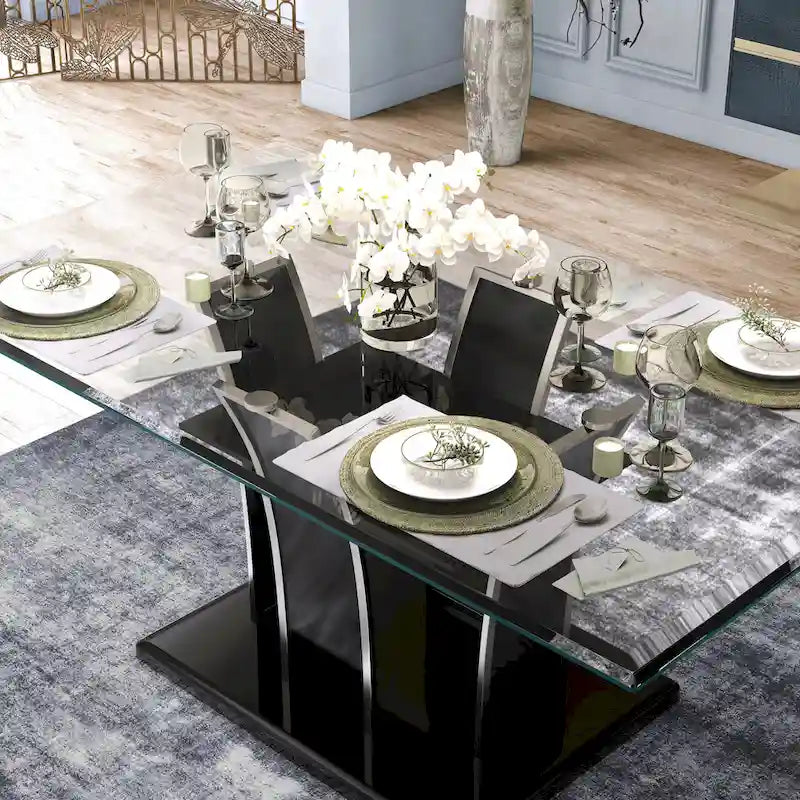 Tavolo da pranzo moderno in vetro grigio / nero / bianco, 4-6 posti