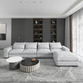 Divano sezionale modulare grigio chiaro/blu scuro con pouf, 5 posti a sedere