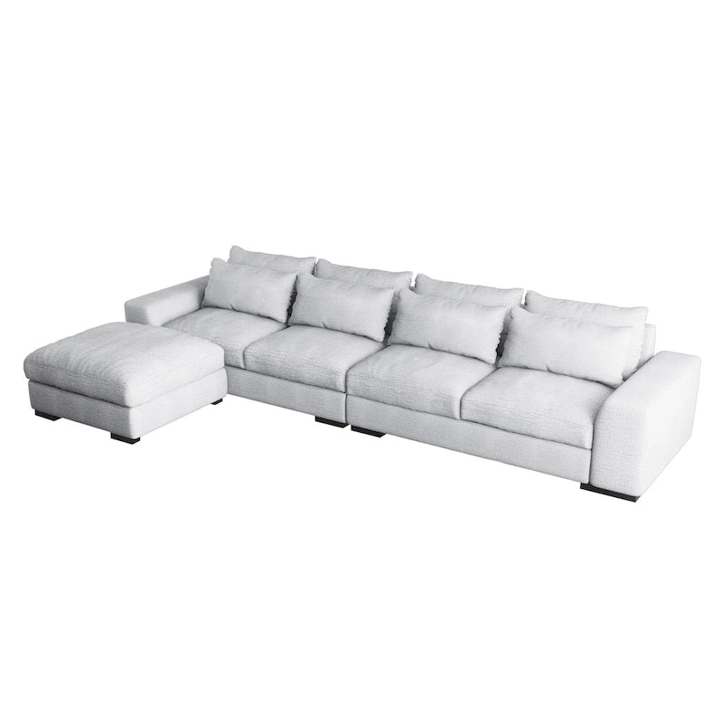 Divano sezionale modulare grigio chiaro/blu scuro con pouf, 5 posti a sedere